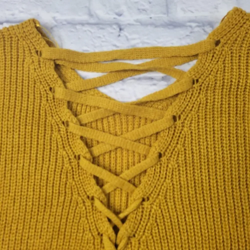 Mustard Lace-up Sweater by Rosette size Medium